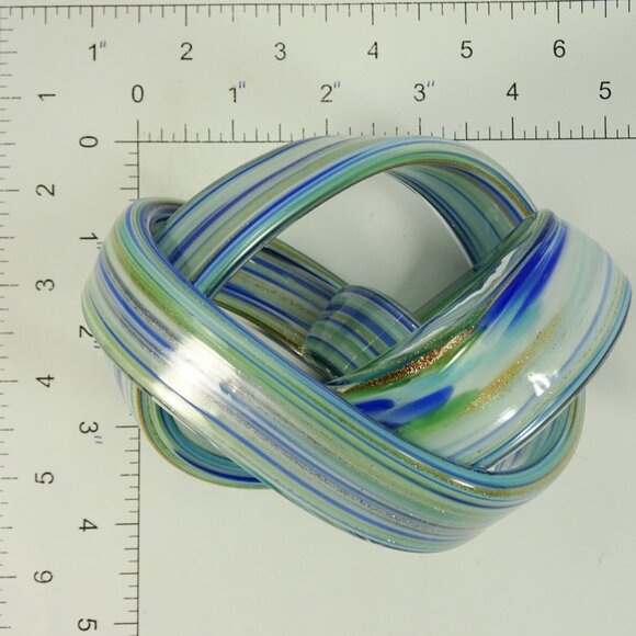Art Glass Love Eternity Knot Blue Green Golden Swirls - Picture 8 of 8